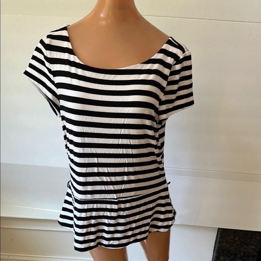 White House Black Market Black and White Striped Blouse